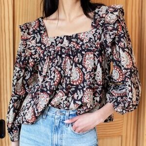 Emerson Fry India Collection Black Adelina Blouse Thalia Ruffle Size Medium